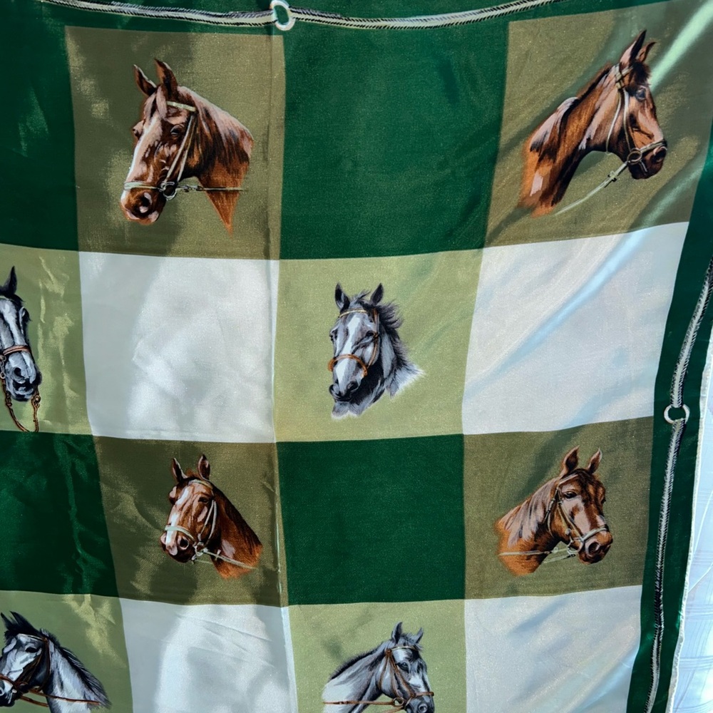 Horse Silk Scarf in Green White Brown Equestrian.

Beautiful condition